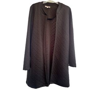 Notations Chunky Cardigan Duster Med Black Open Front Geometric Pattern